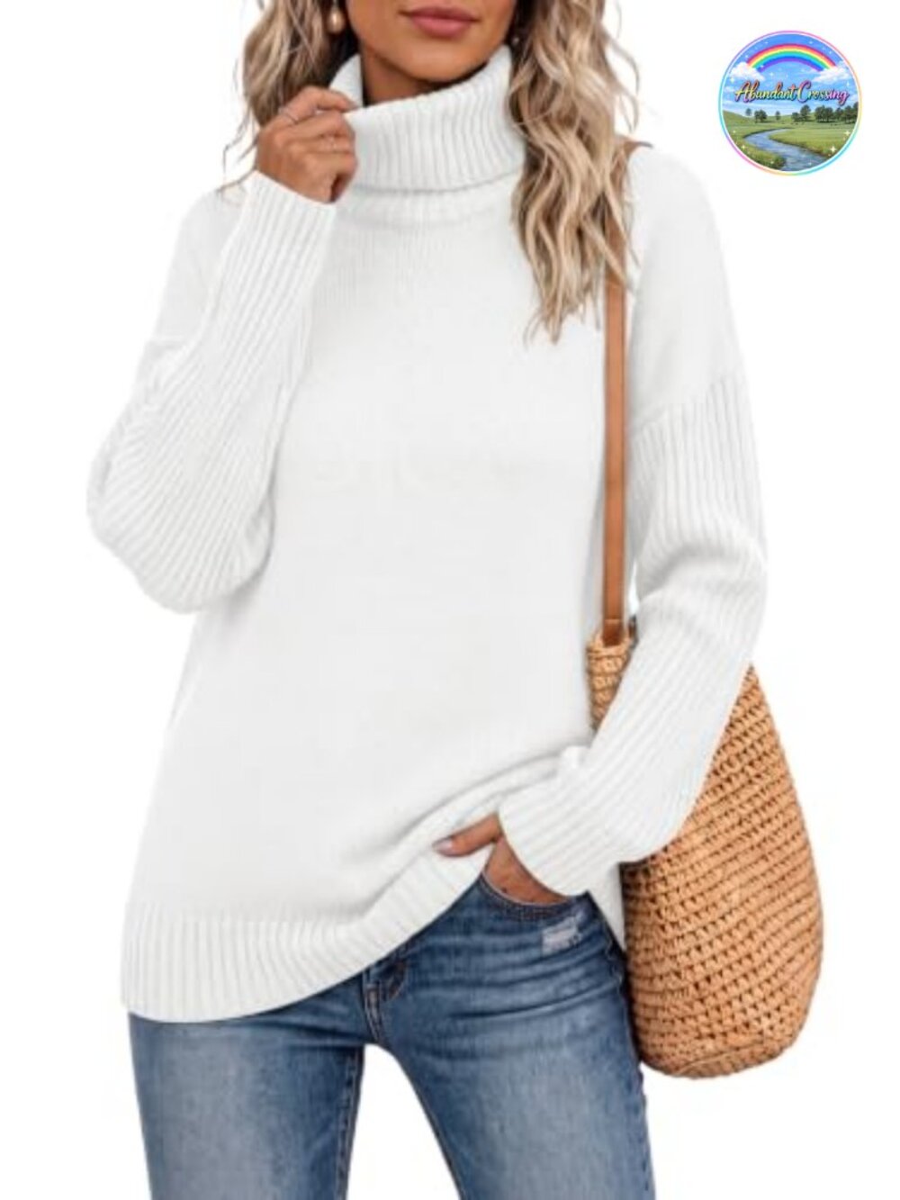 Womens Chunky Oversized Turtleneck Tunic Sweater Acrylic Pullover